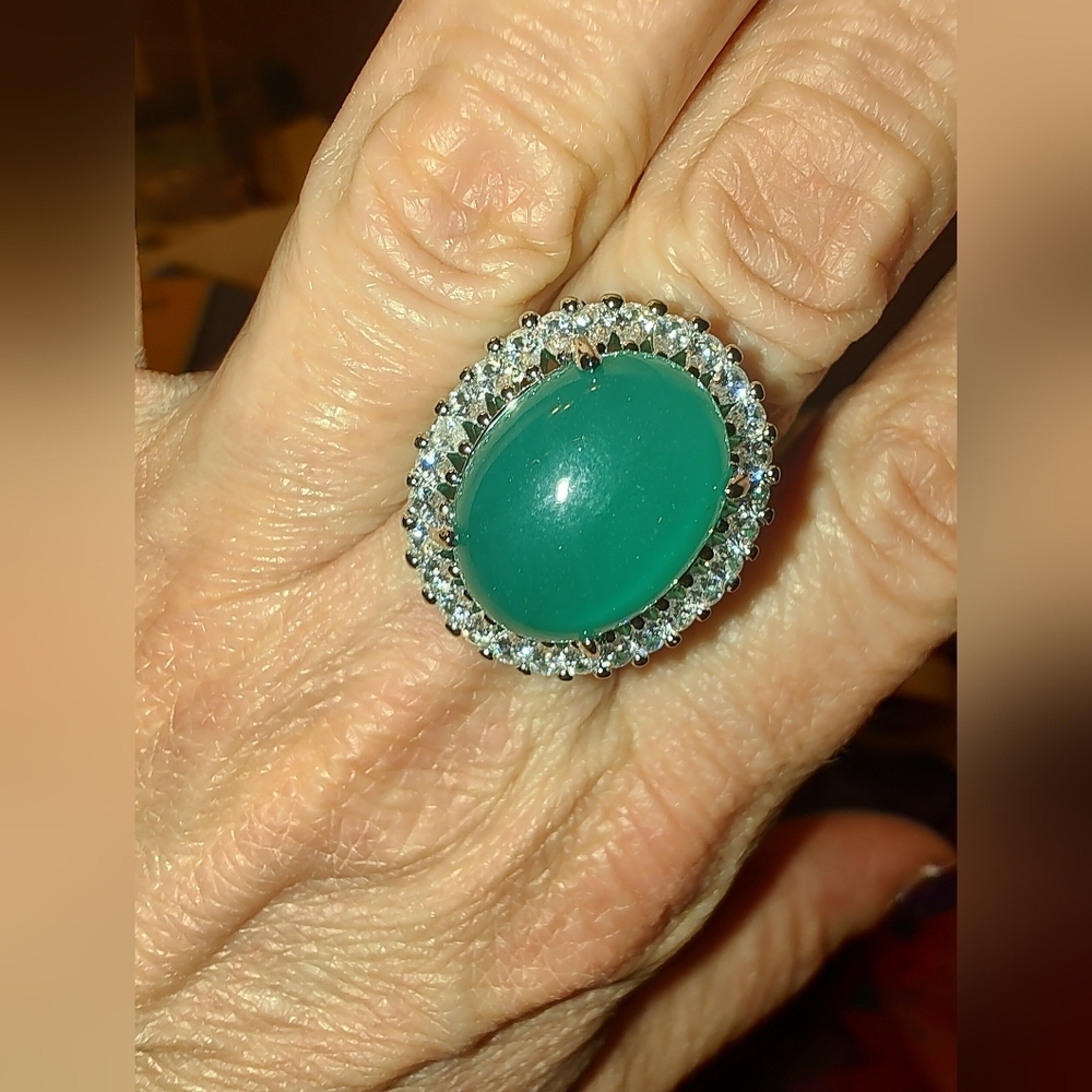 Lake Blue Chalcedony Stone In 925 Sterling Silver Adjustable Ring 💙 💚 - Picture 5 of 8